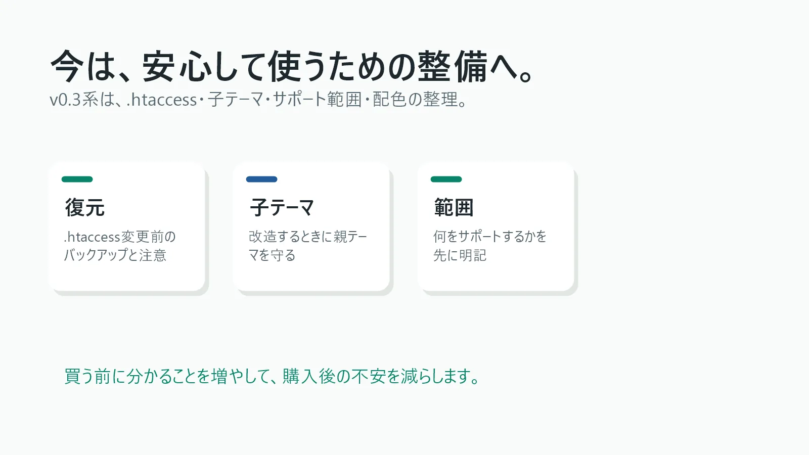 文標のv0.3系は復元や子テーマやサポート範囲を整えたという図解